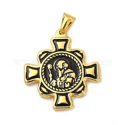 Placcatura ionica (ip) 304 religione in acciaio inossidabile pendenti grandi, ciondoli croce maltese san benedetto da norvegia, con smalto nero, oro, 40x36x3mm, Foro: 8.5x4 mm