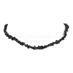 Collar de cuentas de chip de obsidiana natural, color acero inoxidable, 15.94~15.98 pulgada (40.5~40.6 cm)