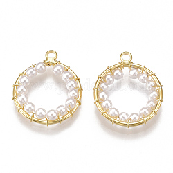 Colgantes de filigrana de latón, con abs de plástico imitación perla, anillo, sin níquel, real 18k chapado en oro, 22.5x19x3mm, agujero: 1.5 mm