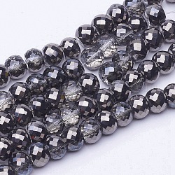 Placcare trasparente perle di vetro fili, mezzo placcato, sfaccettato, tamburo, nero placcato, 8x6mm, Foro: 1 mm, circa 40pcs/filo, 9.4 pollice