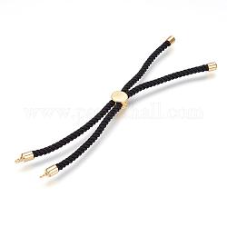 Brass Chain Bracelet Making, Slider Bracelets Making, with Nylon Thread, Real 18K Gold Plated, Long-Lasting Plated, Nickel Free & Lead Free & Cadmium Free, Black, 115mm, 4mm, Hole: 2mm