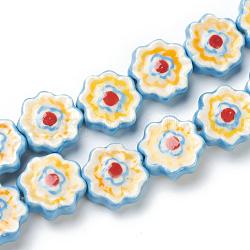 Porcelaine main perles de fleurs brins, bleu, 16x16x6mm, Trou: 2mm, Environ 20 pcs/chapelet, 12.99 pouce (33 cm)
