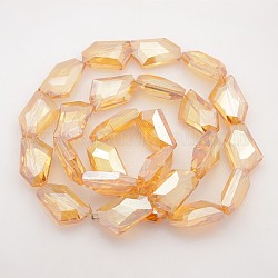 Faceted Polygon Electroplate Rainbow Plated Glass Beads Strands, PeachPuff, 30x20x10mm, Hole: 1mm, about 25pcs/strand, 27.5inch