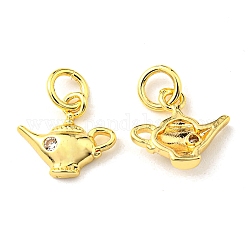 Rack Plating Brass Micro Pave Cubic Zirconia Charms, with Jump Ring, Teapot, Real 18K Gold Plated, 10x11x2.5mm, Hole: 3.2mm