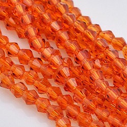 カット加工ダブルコーンガラスビーズ連売り  レッドオレンジ  3.5x3mm  穴：1mm  約125~130個/連  13.8インチ