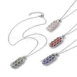 Kugelanhänger-Halsketten mit natürlichen gemischten Edelsteinen, 304 Makramee-Beutelkette aus Edelstahl, Edelstahl Farbe, 16.93~17.44 Zoll (43~44.3 cm)