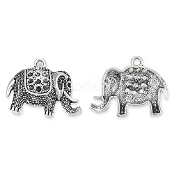 Tibetan Style Alloy Pendant Rhinestone Settings, Cadmium Free & Lead Free, Elephant, Antique Silver, Fit For 2mm Rhinestone, 24.5x30x4.5mm, Hole: 2.5mm, about 260pcs/1000g