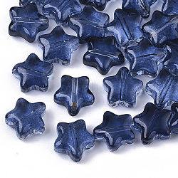 Perlas de vidrio pintado en aerosol transparente, estrella, azul de Prusia, 8x8x4mm, agujero: 0.8~1 mm