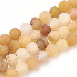 Chapelets de perles en jade jaune naturel, mat, ronde, 12mm, Trou: 1.5mm, Environ 31~33 pcs/chapelet, 14.9~15.1 pouce (38~38.5 cm)