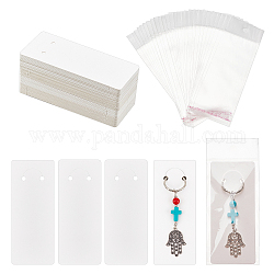 Ahadermaker 240 pz 2 stile rettangolo carta bianca portachiavi display card, con sacchetti di cellofan, bianco, 12x5~6x0.05~0.0025cm, 120pcs / style