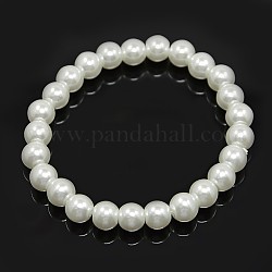 Bracciali di perle di vetro elastico, con corda elastico, bianco, 8x55mm