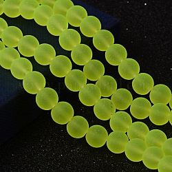 Hilos de cuentas de vidrio transparente, esmerilado, redondo, amarillo verdoso, 8mm, agujero: 1~1.6 mm, aproximamente 99 pcs / cadena, 31.4 pulgada