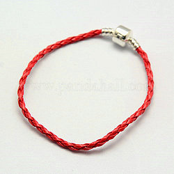 Red Imitation Leather European Style Bracelet Making fit Charm Pendants, the clasps without Sign, about 3mm thick, 60mm inner diameter, 20.5cm long, European Clasp: about 10.5mm wide, 10mm long