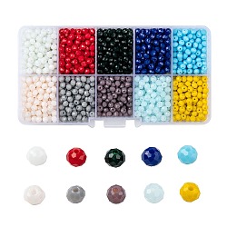 Perles de verre opaques de couleur unie, facette, rondelle, couleur mixte, 4x3mm, Trou: 0.4~1mm, 10 couleurs, 200 pcs / couleur, 2000 pcs / boîte