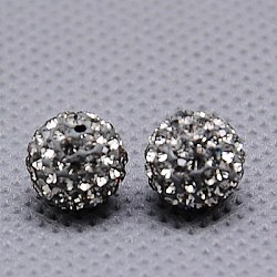 Czech Glass Rhinestone Beads, Pave Disco Ball Beads, Polymer Clay Inside, Half Drilled Round Beads, 215_Black Diamond, PP13(1.9~2mm), 12mm, Hole: 1mm