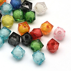 Facetas abalorios de acrílico transparente del cubo, talón en abalorios, color mezclado, 9~10x9x9mm, agujero: 2.5 mm, aproximamente 900 unidades / 500 g