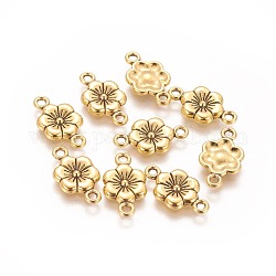 Tibetan Style Links connectors, Plum Blossom, Antique Golden, Lead Free and Cadmium Free, 18x10mm, Hole: 2mm
