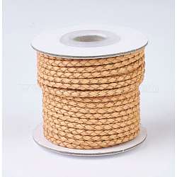 Cuerdas de cuero trenzado, redondo, arena marrón, 3 mm, aproximamente 10 yardas / rodillo