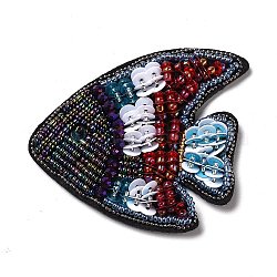 Tissu de broderie informatisé coudre sur des patchs, accessoires de costumes, avec perles de rocaille et paillette, poisson, colorées, 66x72x7mm