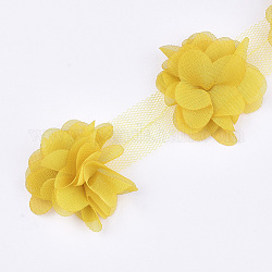 Organza Blumenband, Kostüm-Zubehör, für Partyhochzeitsdekoration und Ohrringherstellung, golden, 50~60 mm, ca. 10 Hof / Bündel