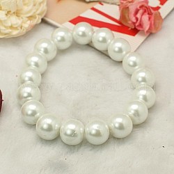 Carnaval joyas cristal perla elástica pulseras, con hilo elástico, blanco, 55mm