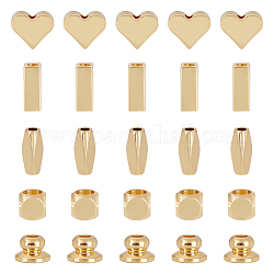 CHGCRAFT 40Pcs 5 Style Brass Bead Caps & Beads, Cadmium Free & Nickel Free & Lead Free, Cap & Heart & Cuboid & Twist Oval & Six Sided Celestial Dice, Real 18K Gold Plated, 5x3mm, Hole: 1.5mm