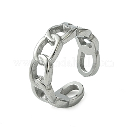 304 anneau de manchette ouvert en acier inoxydable, anneaux en forme de chaîne gourmette creuse pour femmes, couleur inoxydable, nous taille 6 1/2 (16.9mm), 6.5mm