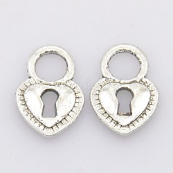 Tibetan Style Alloy Pendants, Lead Free and Cadmium Free, Heart, Antique Silver, about 12mm wide, 17.5mm long, Hole: 5.5mm