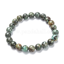 Bracelets de perles extensibles en turquoise africaine naturelle (jaspe), ronde, diamètre intérieur: 2-1/8 pouce (5.5 cm), perles: 8~9 mm
