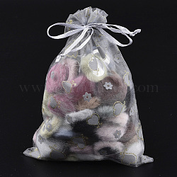 Sacchetti di organza stampata, sacchetti regalo, con polvere di scintillio, rettangolo con il cuore, grigio, 19~20.5x13.5~14cm