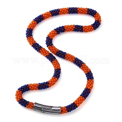 Collar de cuentas de crochet de vidrio, Collar de moda Nepal con cierres magnéticos de aleación., azul oscuro, 17.87 pulgada (45.4 cm)