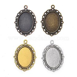 Zinc Alloy Oval Pendant Cabochon Settings, DIY Findings for Jewelry Making, Cadmium Free & Lead Free, Mixed Color, Tray: 25x18mm, 39x29x2mm, Hole: 2mm