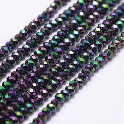 Electroplate Glass Beads Strands, Full Plated, Faceted, Rondelle, Indigo, 2.5x1.5~2mm, Hole: 0.5mm, about 185~190pcs/strand, 13.7 inch~14.1 inch