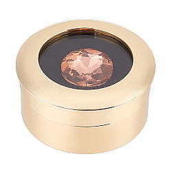 Caja redonda de diamantes sueltos de acero inoxidable, caja de piedras preciosas con ventana de vidrio transparente con tapa de rosca y esponja en el interior, la luz de oro, 3.2x1.6 cm