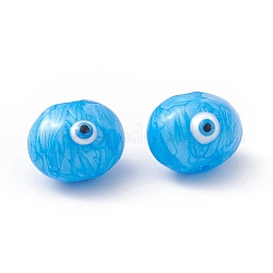 Glasperlen, mit Emaille, Oval mit Muster des bösen Blicks, Deep-Sky-blau, 13x16.5x15.5 mm, Bohrung: 1.4 mm