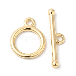 Brass Toggle Clasps, Round Ring, Real 18K Gold Plated, Ring: 18x14x2mm, Hole: 2.5mm, Bar: 6.5x26x3mm, Hole: 2.5mm