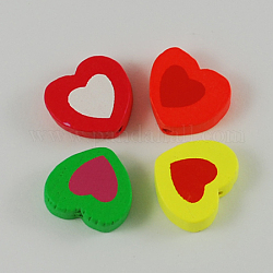 Natural Wood Beads, Lead Free, Dyed, Heart, Mixed Color, 17x18x6mm, Hole: 2mm, about 580pcs/500g