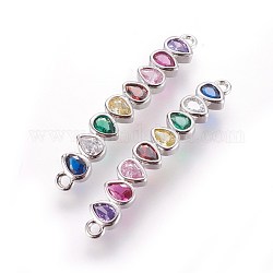 Brass Micro Pave Cubic Zirconia Links, Lead Free & Cadmium Free & Nickel Free, Colorful, Platinum, 35.5x5.5x2.2mm, Hole: 1.4mm