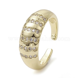 Rack Plating Brass Micro Pave Cubic Zirconia Open Cuff Rings, Real 18K Gold Plated, US Size 7 1/4(17.5mm)