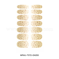 Pegatinas de arte de uñas de tapa completa, etiquetas de polvo de brillo, autoadhesivo, para decoraciones con puntas de uñas, estampado de leopardo, 25x9~15.5mm, 14pcs / hoja