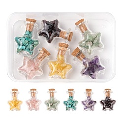 Kit de fabricación de diy de botella de deseo de estrella, Incluye cuentas de piedras naturales mezcladas y botella de vidrio con forma de estrella., botella de vidrio: 6 unids / caja