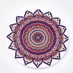 Gros pendentifs en bois imprimés, teinte, plat et circulaire avec fleur, colorées, 60x2.5mm, Trou: 1.5mm