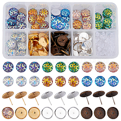 SUNNYCLUE DIY Earring Making, with Mermaid Fish Scale Pattern & Druzy Resin Cabochons, Brass Stud Earring Settings and Clear Plastic Ear Nuts, Mixed Color