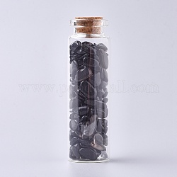 Glass Wishing Bottle, For Pendant Decoration, with Obsidian Chip Beads Inside and Cork Stopper, 22x71mm