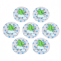 Transparent Printed Acrylic Pendants, with Glitter Powder, Flat Round with Dinosaur, Lime Green, 37.5x2mm, Hole: 1.5mm