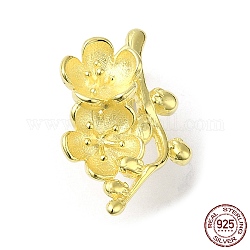 Rack Plating 925 Sterling Silver Ice Pick Pinch Bails, Cherry Blossom Flower, with S925 Stamp, Real 18K Gold Plated, 23.5x14.5x12mm, Pin: 1mm