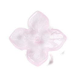 Tapas de cuentas de vidrio, flor de hortensia, rosa perla, 17x17x4mm, agujero: 1.4 mm