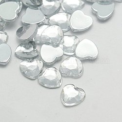 Cabochons en strass d'imitation acrylique de Taiwan, dos plat et facettes, cœur, clair, 18x18x4mm