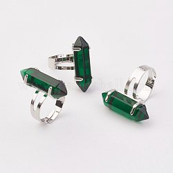 弾丸型ガラス指輪  鉄リングパーツ  プラチナ  濃い緑  サイズ8  内径：18mm