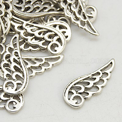 Tibetan Style Alloy Pendants, Lead Free and Cadmium Free, Wing, Antique Silver, 24x9.5x1.5mm, Hole: 1.5mm